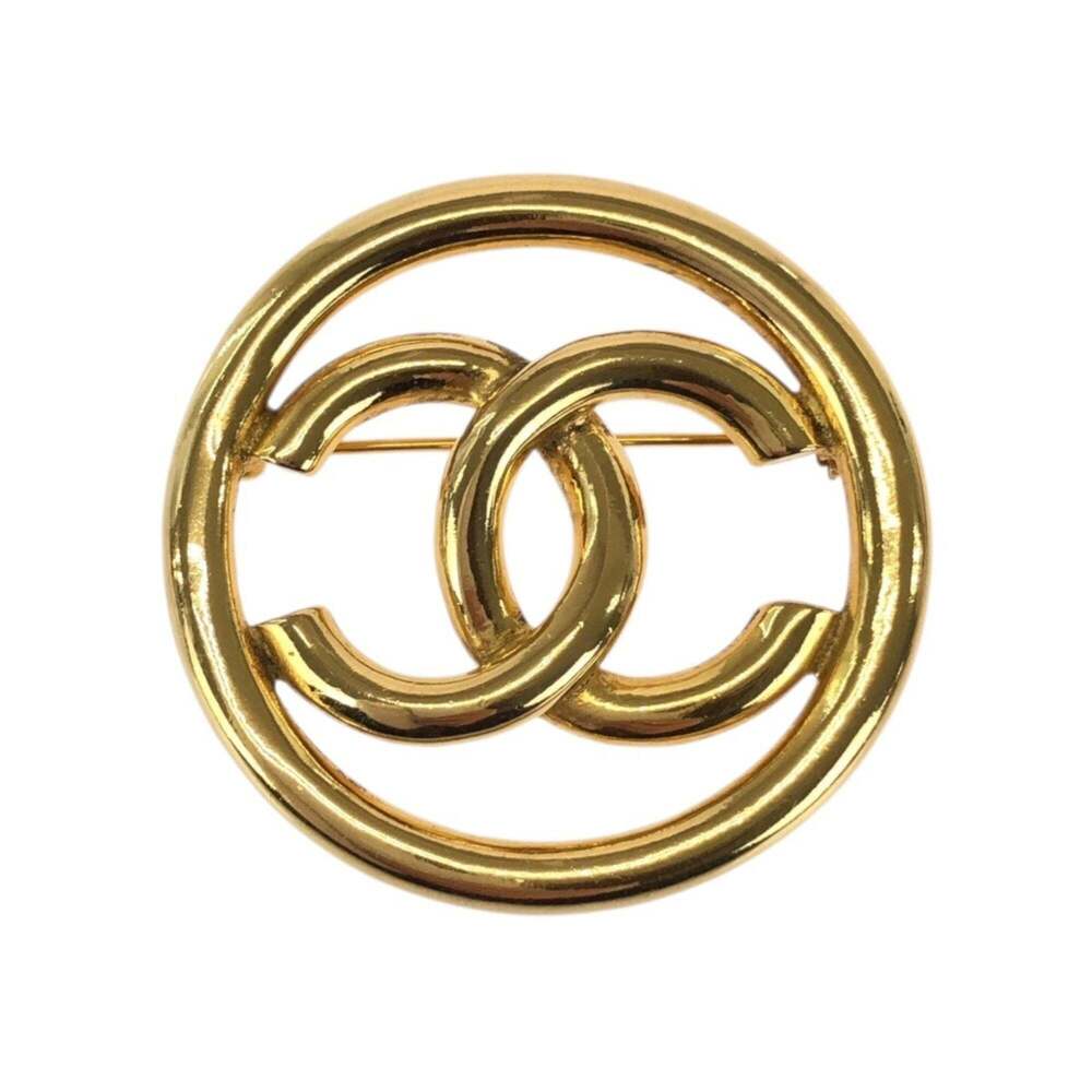 CHANEL Authentic Vintage Gold Logo Brooch - Picture 1 of 6